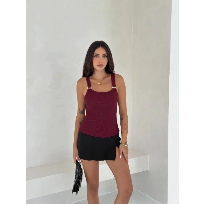 Ottoman toka askılı bluz bordo s4194