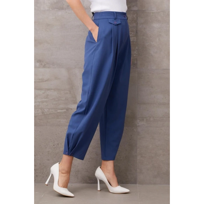 Paçası Düğmeli Yüksek Bel Pantolon