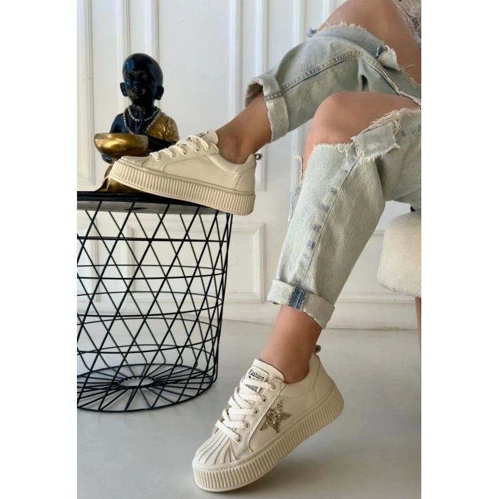 Piata Bej Cilt Bej Tabanlı Bağcıklı Spor Ayakkabı