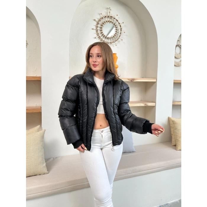 Puffer kısa mont siyah st25534