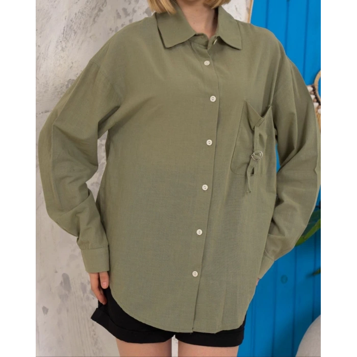 Relax fit keten gömlek haki s255349