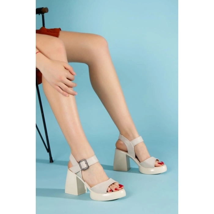 Sody Bej Cilt Topuklu Sandalet