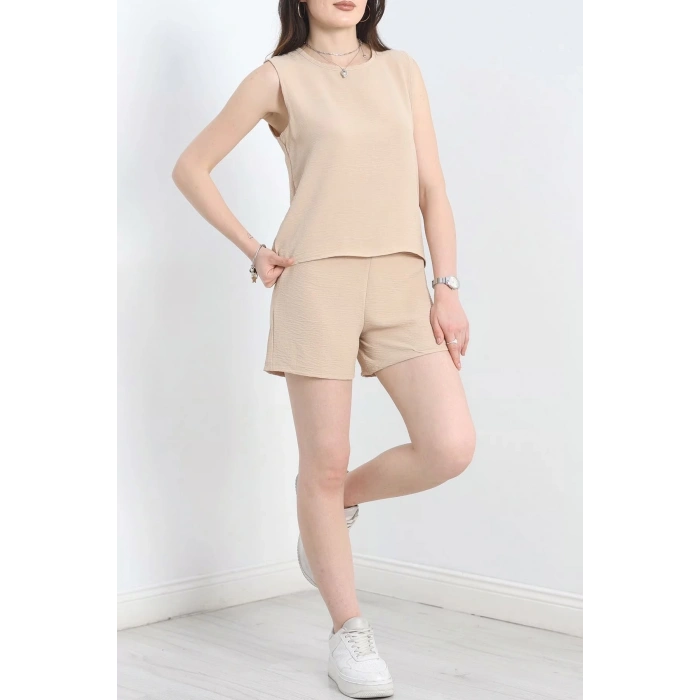 Şortlu Ayrobin takım bej