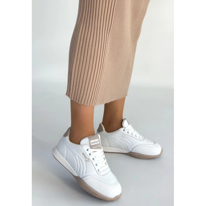 Tawen Beyaz Cilt Bağcıklı Spor Ayakkabı