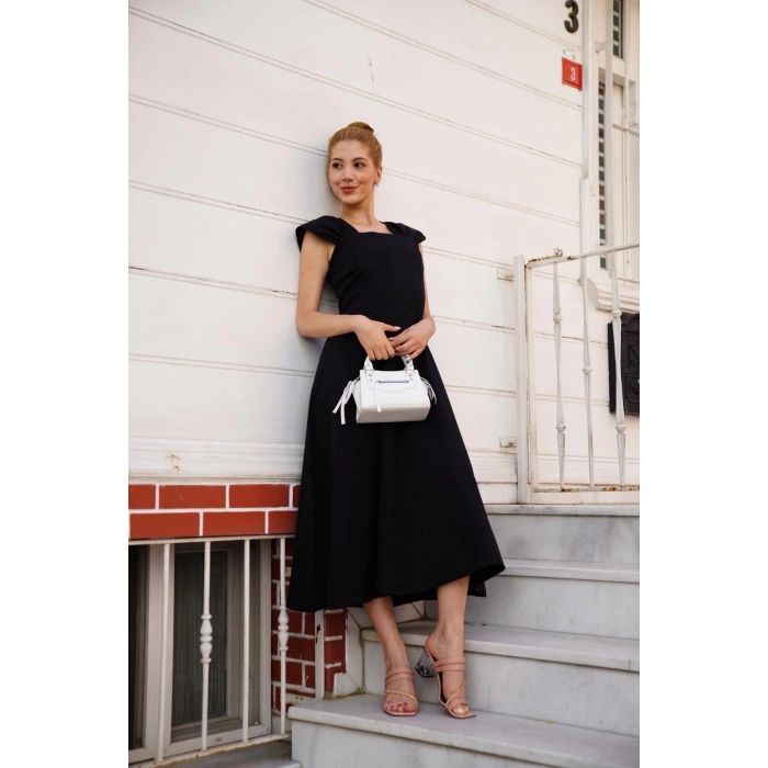 U yaka prenses elbise siyah s255101