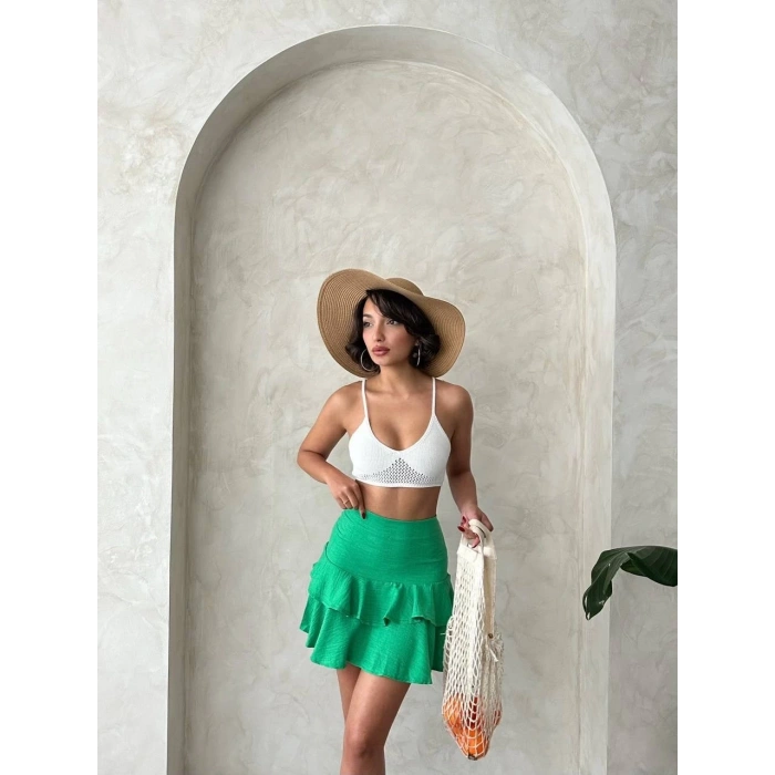 Valonlu fırfırlı etek yeşil s24681