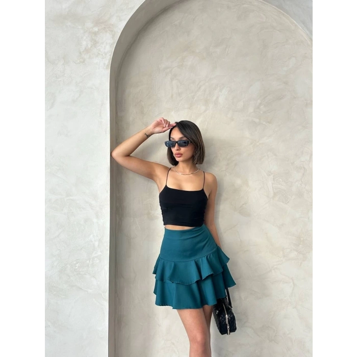 Valonlu fırfırlı etek yeşil s24681