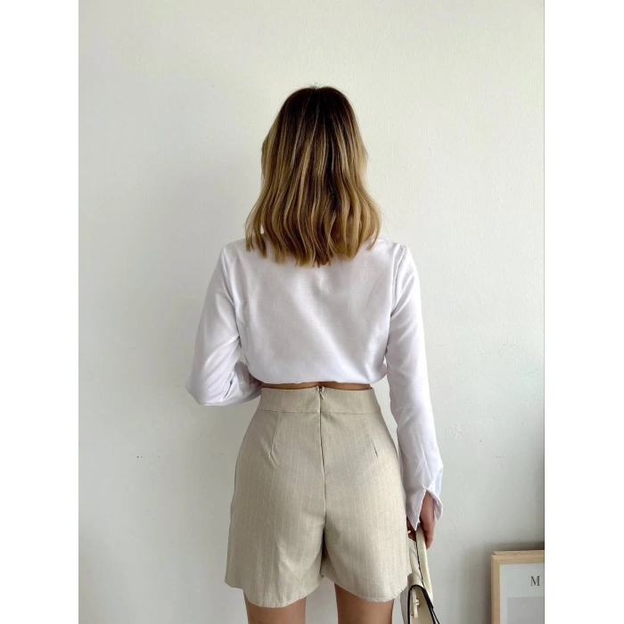 Zincir detaylı çizgili şort etek