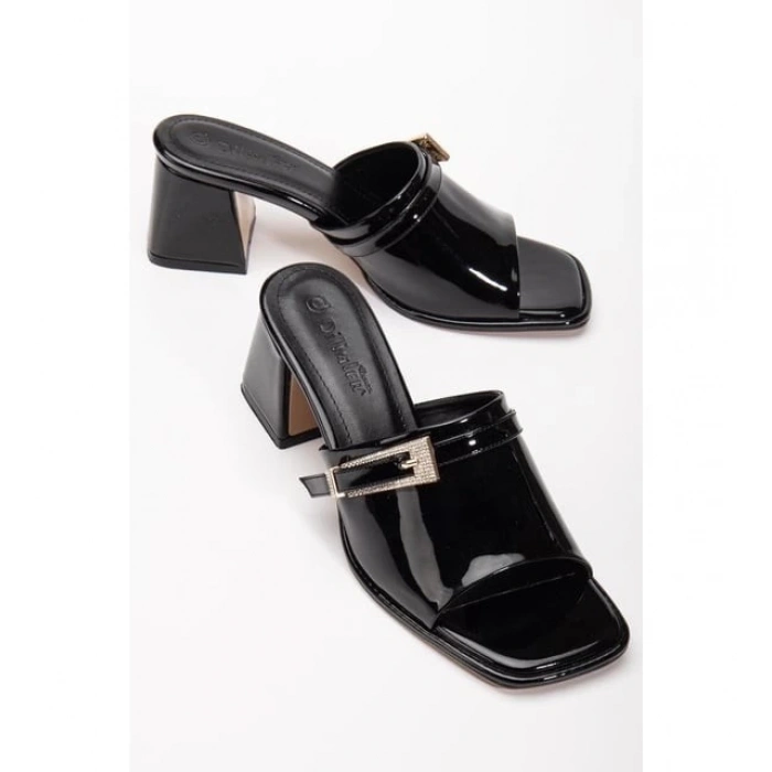 Ziva Siyah Rugan Topuklu Terlik