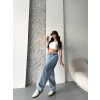 Baggy kar yıkama orta mavi jeans pantolon d2007