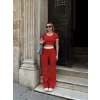 Crop pantolon biyeli takım kırmızı