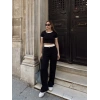 Crop pantolon biyeli takım siyah