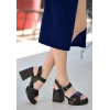Jaina Siyah Cilt Topuklu Sandalet