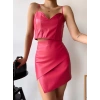 Kapaklı asimetrik model deri etek pembe s240106