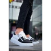 KB-X155 Kuback Siyah Cilt Beyaz Cilt Detaylı Beyaz Yüksek Taban Günlük Spor Ayakkabı