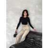 Kendinden ince kemerli deri pantolon bej t1178