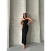 Krinkıl tek omuz uzun elbise siyah s25455