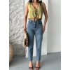 Mom fit bıyık kar yıkama jeans pantolon koyu mavi d2006