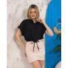 Sıfır kollu bağlamalı crop gömlek siyah s255359