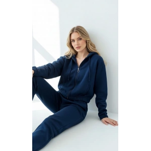 3 iplik şardonlu Kapşonlu fermuarlı kısa üst lacivert pat8590