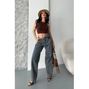 Baggy kar yıkama eskitme kahve jeans pantolon d2007