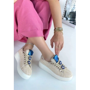 Iwer Bej Hasır Dokumalı Bağcıklı Spor Ayakkabı