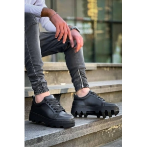 KB-056 Kuback Siyah Cilt Siyah Yüksek Taban Günlük Spor Ayakkabı