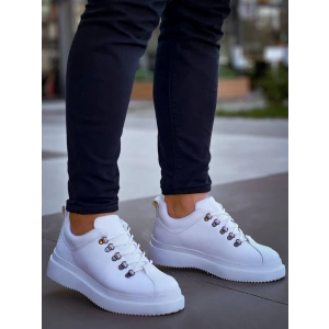 KB-X4  Kuback BEYAZ CİLT Yüksek Taban Bağcıklı Günlük Erkek Ayakkabı