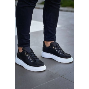 KB-X4  Kuback Siyah Cilt Yüksek Taban Bağcıklı Günlük Erkek Ayakkabı