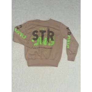 Sty yeşil siyah yazı baskılı bisiklet yaka erkek çocuk sweatshirt vizon