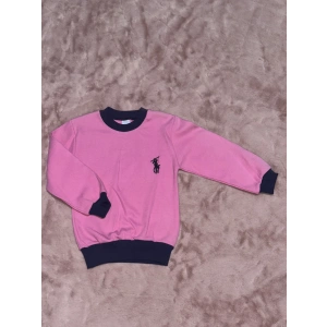 1-7 yaş Armalı bisiklet yaka lacivert biyeli sweatshirt pembe