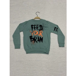 8 yaş Bisiklet yaka siyah turuncu yazı baskılı sweat erkek çocuk mint