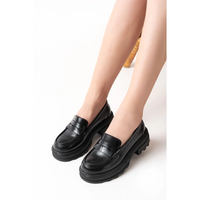 746-759 Siyah Rugan Günlük Yüksek Tabanlı Loafer Ayakkabı
