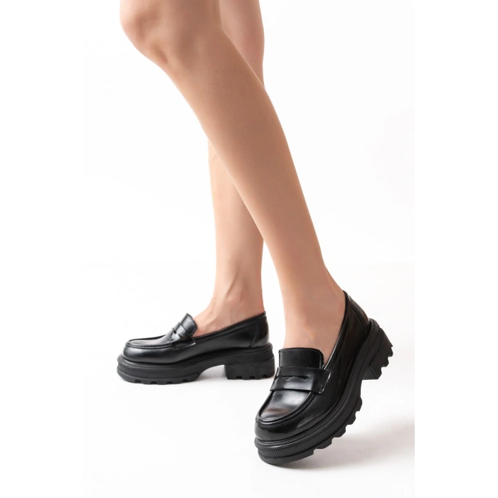 746-759 Siyah Rugan Günlük Yüksek Tabanlı Loafer Ayakkabı