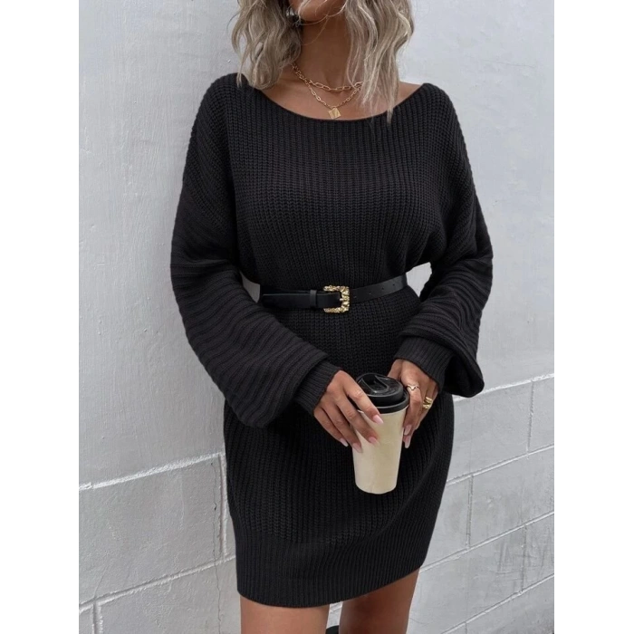 Kadın Uzun Tek Omuzlu Açık Salaş Triko Elbise