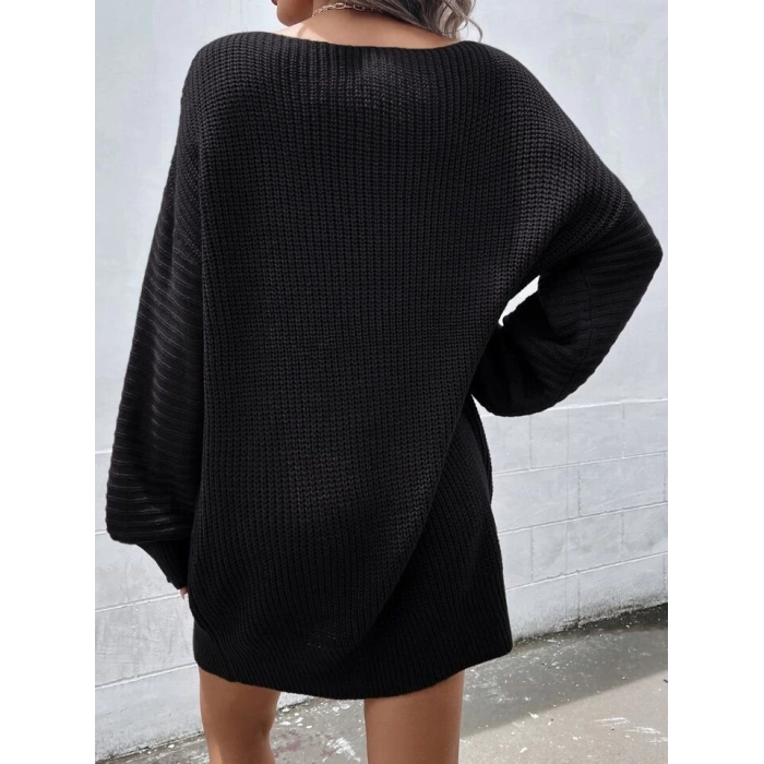 Kadın Uzun Tek Omuzlu Açık Salaş Triko Elbise