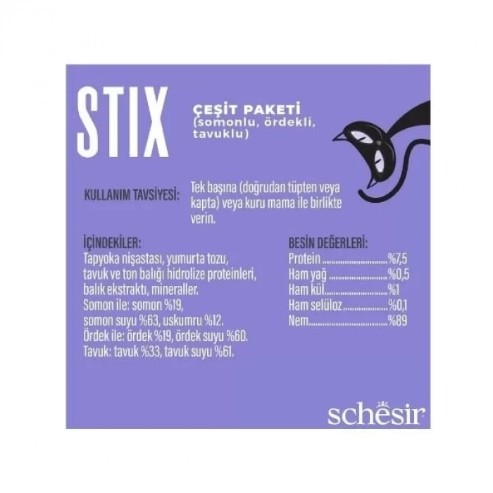 Schesir Cat Stick Karışık Lezzetli Sıvı Kedi Ödül Maması 6 Adet 15 Gr