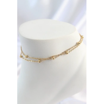 316L Çelik Gold Renk 2Li Topçuk Zincir Model Kadın Halhal