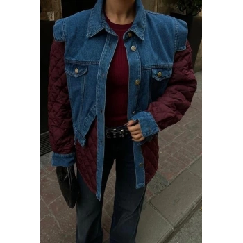 Denim Garnili Kapitone Ceket 7071
