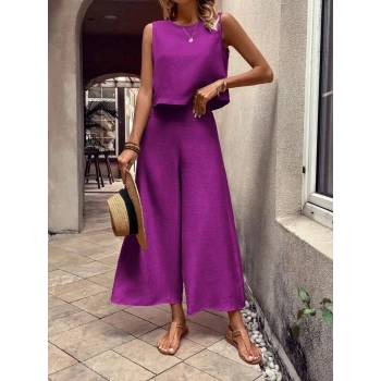 Kadın Aerobin Kumaş Geniş Paça Pantolonlu Takım