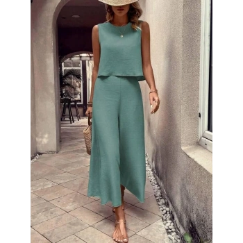 Kadın Aerobin Kumaş Geniş Paça Pantolonlu Takım