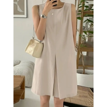 Kadın Askılı Sıfır Kol A Kesim Detaylı Ithal Krep Elbise