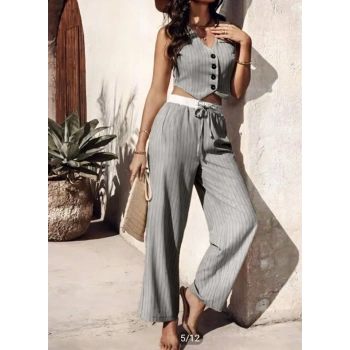 Kadın Dalgıç Krep Düğmeli Yelek Takım