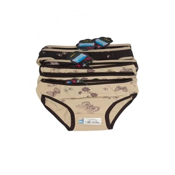 2566 Berrak  Kız  Kahverengii  Baskılı Bikini 6 Adet 1-2 Yaş