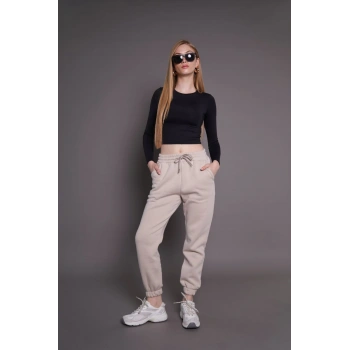 Jogger 3 İplik Şardonlu Cepli Tek Alt Siyah Siyah Sütlü Kahve