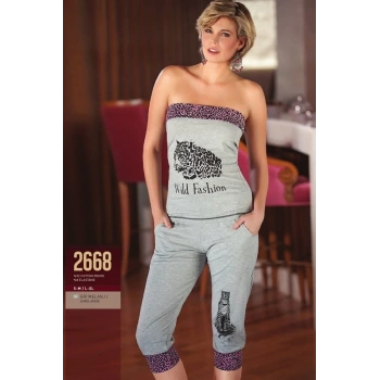 Leopar Desenli Straplez Takım