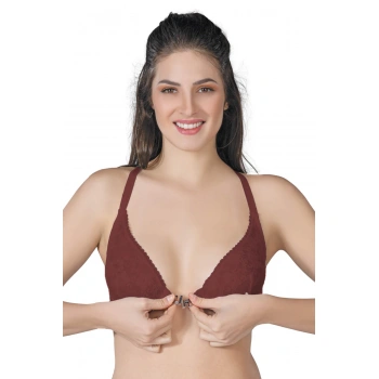 BORDO MI Emay 187 B Önden Açılır Balenli Sporcu Sütyen