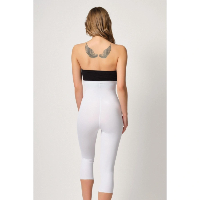 BEYAZ MI Emay 2868 Fermuarlı Kapri Tayt Lazer Korse