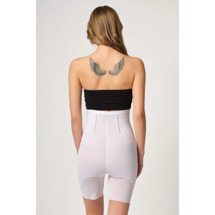 BEYAZ MI Emay 2928 Ön Agraflı Tül Paçalı Lazer Korse