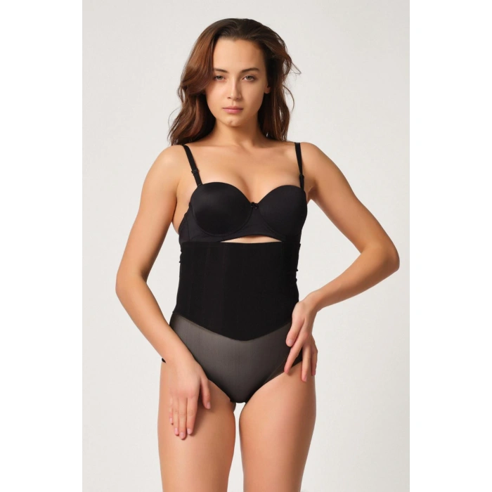 SİYAH MI Emay 2945 Tül Karyokalı Slip Lazer Korse